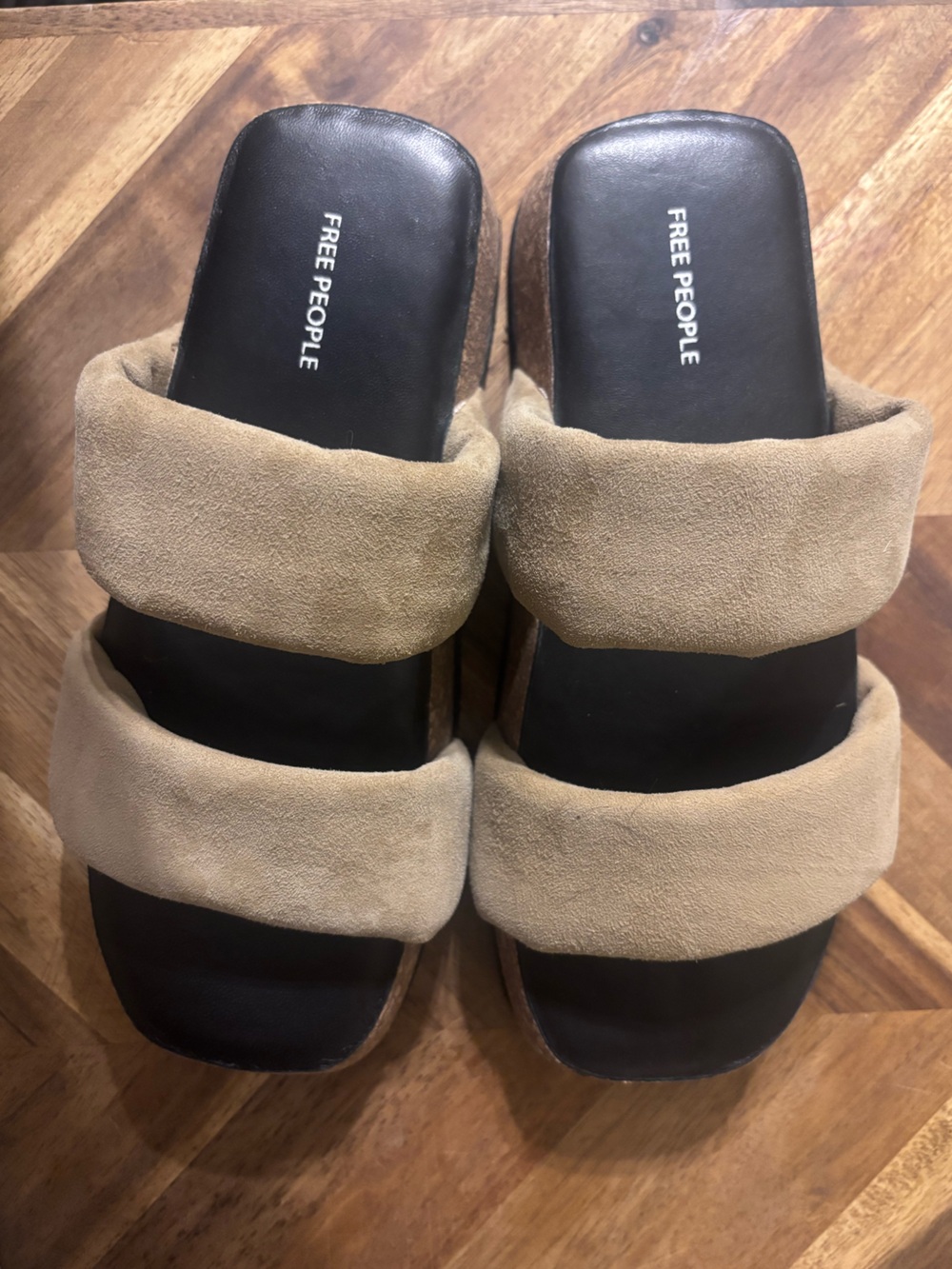 Free People Beige Suede Double-Strap Sandals